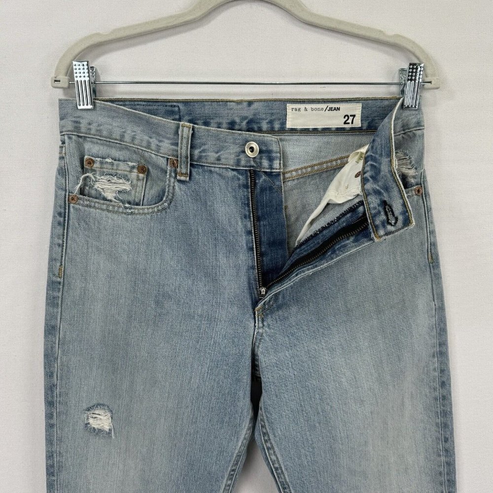 Rag & Bone Jeans Womens 27 Blue Crop Boyfriend Distressed Light Wash Rigid Denim - Picture 6 of 16